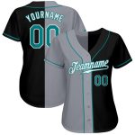 Custom Name Number Baseball Jersey - Personalized Black Teal Gray Split Fashion Design Personalized Black Teal-Gray Authentic