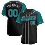 Personalized Baseball Jersey for Men in Black Teal-Gray Raglan Sleeves Personalized Black Teal-Gray Raglan Sleeves Baseball