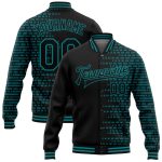 Personalized Black Teal Halftone 3D Varsity Letterman Bomber Jacket Full-Snap Personalized Black Teal Halftone 3D Bomber