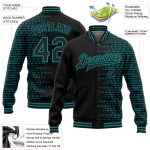 Personalized Black Teal Halftone 3D Varsity Letterman Bomber Jacket Full-Snap Personalized Black Teal Halftone 3D Bomber