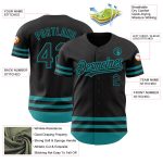 Custom Name and Number Personalized Authentic Baseball Jersey - Black Teal Line Design Personalized Black Teal Line Authentic
