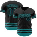 Custom Name and Number Personalized Authentic Baseball Jersey - Black Teal Line Design Personalized Black Teal Line Authentic