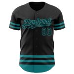 Personalized Black Teal Line Baseball Jersey - Custom Sports Apparel for Fans Personalized Black Teal Line Baseball Jersey