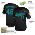 Custom Black Teal Mesh Baseball Jersey - Authentic Throwback Design Personalized Black Teal Mesh Authentic Throwback Baseball