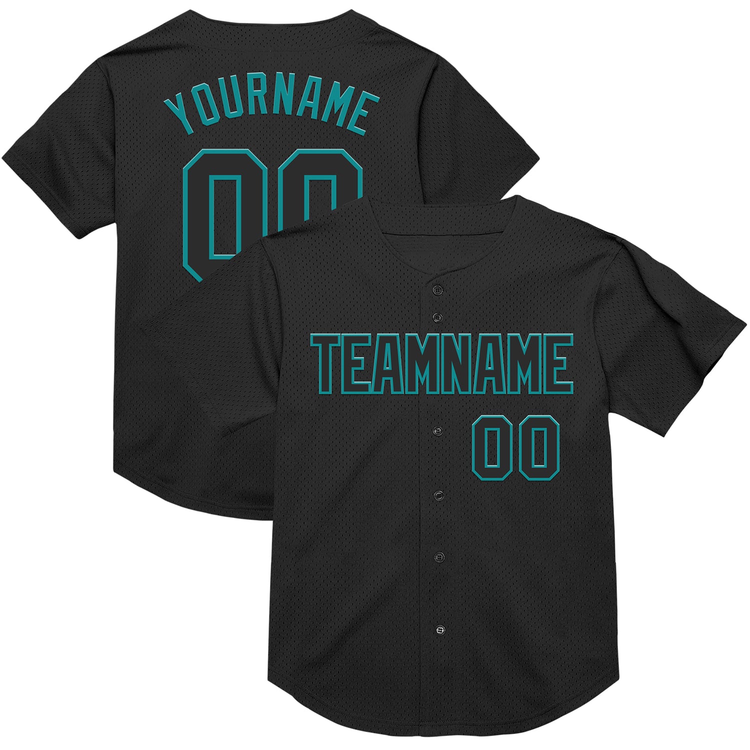 Personalized Teal Black Mesh Baseball Jersey - Custom Throwback Style 3 Personalized Black Teal Mesh Throwback Baseball Jersey