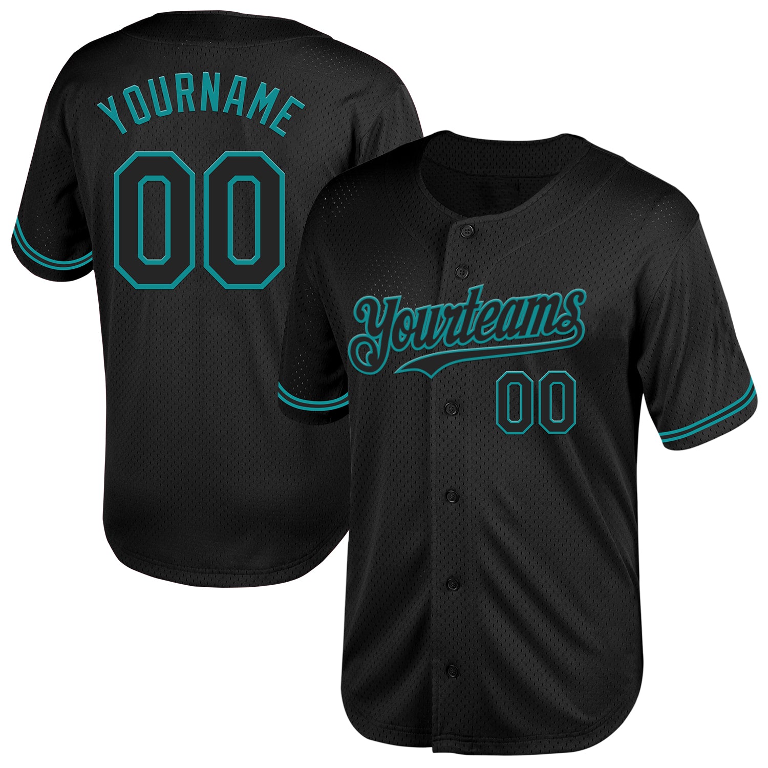 Personalized Black Teal Baseball Jersey - Throwback Mesh Design for Men Personalized Black Teal Mesh Throwback Baseball Jersey