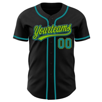 Personalized Black Teal Neon Green Baseball Jersey for Men and Women Personalized Black Teal-Neon Green Baseball Jersey