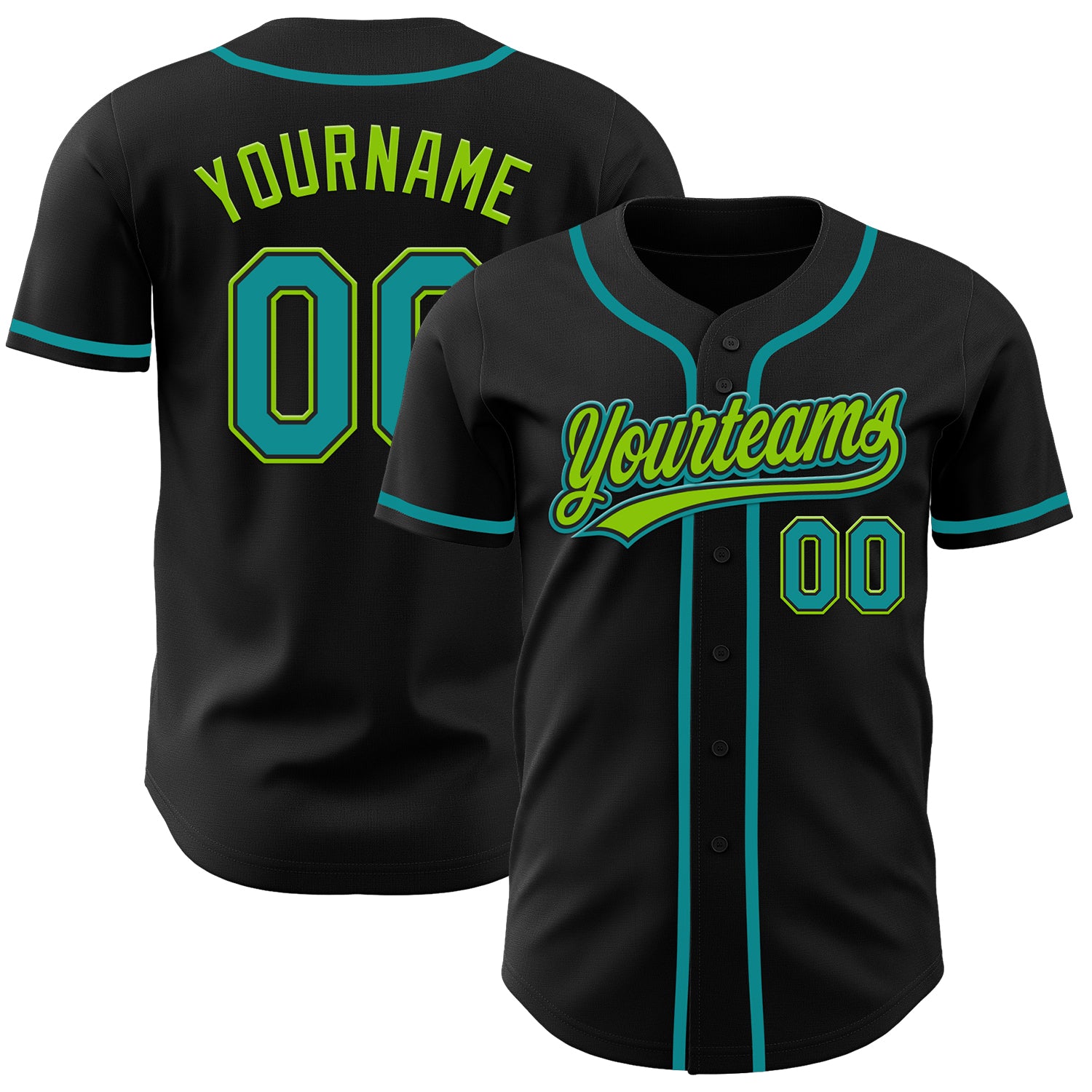 Personalized Black Teal Neon Green Baseball Jersey for Men and Women Personalized Black Teal-Neon Green Baseball Jersey