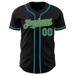 Custom Authentic Baseball Jersey with Personalized Name and Number - Black Teal and Old Gold Design Personalized Black Teal-Old