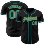 Custom Authentic Baseball Jersey with Personalized Name and Number - Black Teal and Old Gold Design Personalized Black Teal-Old