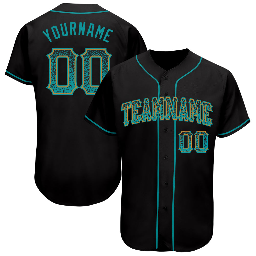 Personalized Black Teal Old Gold Drift Fashion Baseball Jersey for Men and Women Personalized Black Teal-Old Gold Drift Fashion