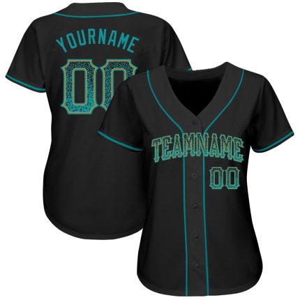 Personalized Black Teal Old Gold Drift Fashion Baseball Jersey for Men and Women Personalized Black Teal-Old Gold Drift Fashion