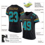 Custom Personalized Football Jersey with Black Teal and Gold Mesh - Team Name & Number Personalized Black Teal-Old Gold Mesh