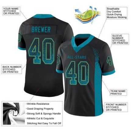 Personalized Black Teal Old Gold Drift Fashion Football Jersey for Men Personalized Black Teal-Old Gold Mesh Drift Fashion