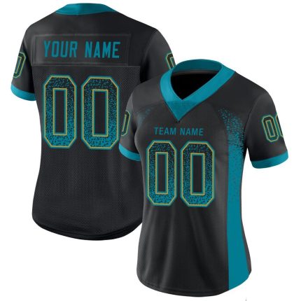 Personalized Custom Name Number Black Teal Gold Mesh Football Jersey - Drift Fashion Team Jersey Personalized Black Teal-Old