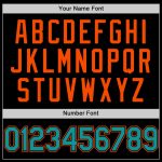 Custom Team Name Number Hoodie Jacket Two Tone Bomber Varsity Letterman Black Teal Orange Full-Snap Personalization Personalized