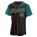Personalized Black Teal Orange Baseball Jersey with Raglan Sleeves Personalized Black Teal-Orange Raglan Sleeves Baseball