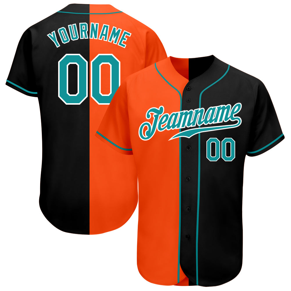 Personalized Fashion Baseball Jersey in Black Teal-Orange Split Style Personalized Black Teal-Orange Split Fashion Baseball