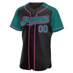 Custom Name and Number Personalized Baseball Jersey Black Teal-Pink Authentic Raglan Sleeves Personalized Black Teal-Pink