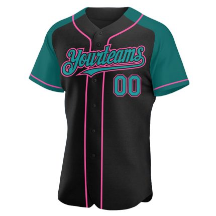 Custom Name and Number Personalized Baseball Jersey Black Teal-Pink Authentic Raglan Sleeves Personalized Black Teal-Pink