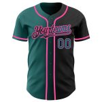Personalized Fashion Baseball Jersey in Black Teal-Pink Gradient Design Personalized Black Teal-Pink Gradient Fashion Baseball