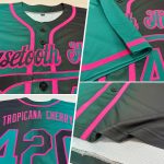 Personalized Fashion Baseball Jersey in Black Teal-Pink Gradient Design Personalized Black Teal-Pink Gradient Fashion Baseball