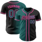Personalized Fashion Baseball Jersey in Black Teal-Pink Gradient Design Personalized Black Teal-Pink Gradient Fashion Baseball