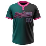 Personalized Softball Jersey Unisex Two-Button Fashion Black Teal-Pink Gradient Personalized Black Teal-Pink Gradient Fashion