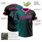 Custom Name and Number Unisex Softball Jersey in Black Teal-Pink Gradient, Personalized Two-Button Design Personalized Black
