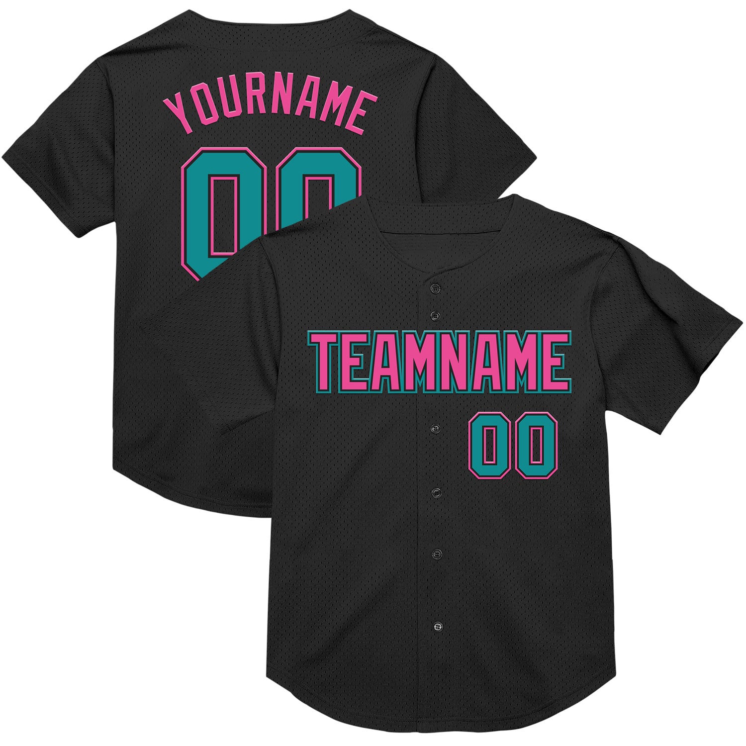 Custom Name and Number Black Teal-Pink Mesh Baseball Jersey - Personalized Authentic Throwback Team Jersey Personalized Black