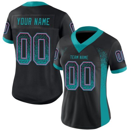 Personalized Football Jersey - Black Teal Pink Mesh Drift Style for Men Women Personalized Black Teal-Pink Mesh Drift Fashion
