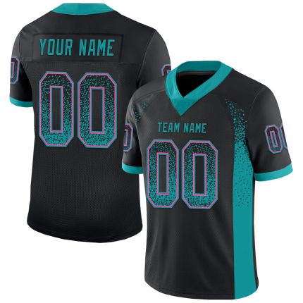 Custom Name and Number Personalized Football Jersey - Black Teal-Pink Mesh Drift Fashion Team Jersey Personalized Black Teal-Pink