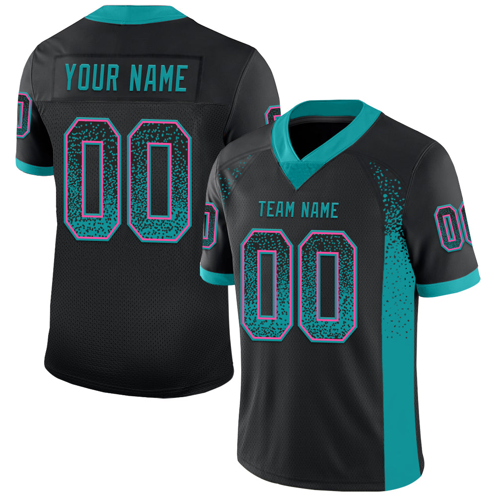 Custom Name and Number Personalized Football Jersey - Black Teal-Pink Mesh Drift Fashion Team Jersey Personalized Black Teal-Pink