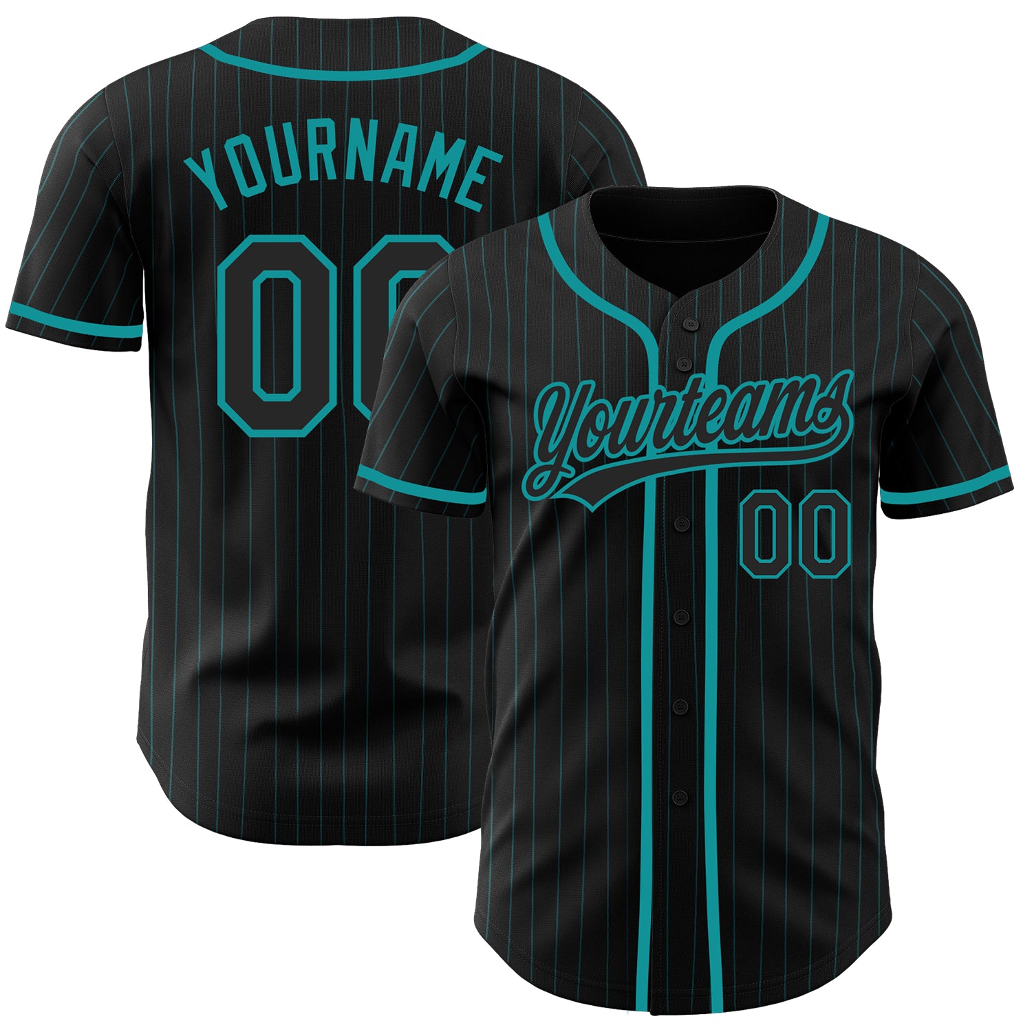 Custom Name and Number Pinstripe Baseball Jersey - Personalized Black Teal Authentic Team Jersey Personalized Black Teal