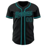 Personalized Teal Pinstripe Black Baseball Jersey for Men and Women Personalized Black Teal Pinstripe Black Baseball Jersey
