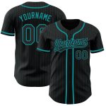 Personalized Teal Pinstripe Black Baseball Jersey for Men and Women Personalized Black Teal Pinstripe Black Baseball Jersey