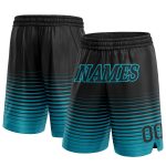 Custom Basketball Shorts with Personalized Team Name and Number - Black Teal Pinstripe Fade Authentic Style Personalized