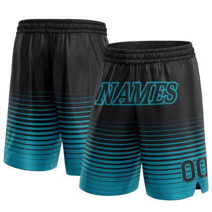 Custom Basketball Shorts with Personalized Team Name and Number - Black Teal Pinstripe Fade Authentic Style Personalized