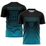 Custom Name Number Soccer Jersey Personalized Black Teal Pinstripe Fade Fashion Uniform Personalized Black Teal Pinstripe