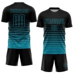 Custom Name Number Soccer Jersey Personalized Black Teal Pinstripe Fade Fashion Uniform Personalized Black Teal Pinstripe