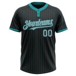 Personalized Teal Black Pinstripe Two-Button Unisex Softball Jersey Personalized Black Teal Pinstripe Gray Two-Button Unisex