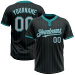 Personalized Teal Black Pinstripe Two-Button Unisex Softball Jersey Personalized Black Teal Pinstripe Gray Two-Button Unisex