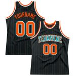Custom Basketball Jersey - Personalized Black Teal Pinstripe with Orange Teal, Team Name and Number Personalized Black Teal