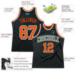 Personalized Black Teal Orange Basketball Jersey with Pinstripes - Custom Sports Wear Personalized Black Teal Pinstripe Orange-Teal