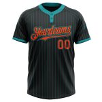 Personalized Unisex Softball Jersey - Black Teal Pinstripe Two-Button with Orange Accents Personalized Black Teal Pinstripe