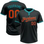 Personalized Unisex Softball Jersey - Black Teal Pinstripe Two-Button with Orange Accents Personalized Black Teal Pinstripe