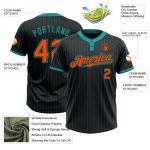 Custom Name Number Unisex Softball Jersey - Personalized Black Teal Pinstripe Two-Button Design Personalized Black Teal Pinstripe