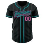 Custom Name and Number Personalized Black Teal Pinstripe Baseball Jersey - Authentic Team Jersey Personalized Black Teal