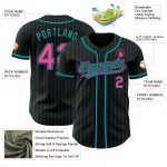Custom Name and Number Personalized Black Teal Pinstripe Baseball Jersey - Authentic Team Jersey Personalized Black Teal