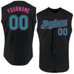 Custom Name Number Black Teal Pinstripe Sleeveless Baseball Jersey - Personalized Authentic Team Jersey Personalized Black